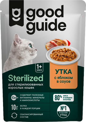Влажный корм для кошек Good guide Для стерилизованных утка я яблоками в соусе