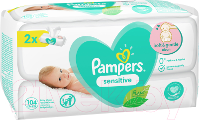 Влажные салфетки детские Pampers Sensitive (2x52шт)