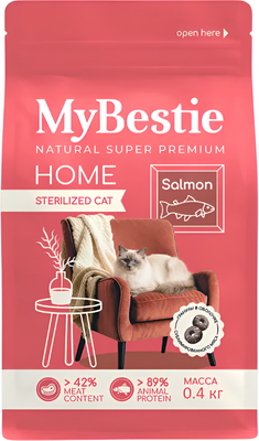 Сухой корм для кошек MyBestie Хоум Стерилизованный с лососем / 4629-04-MBH-CAT