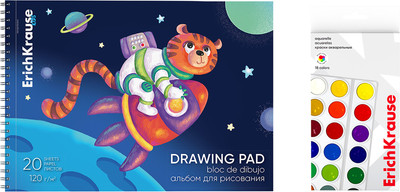 Набор для рисования Erich Krause Альбом Space Animals / 61518 + Краски Basic / 58624