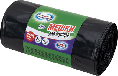 Пакеты для мусора Boomhouse ПВД 35мкм 120л / 702662 (20шт, черный) - 