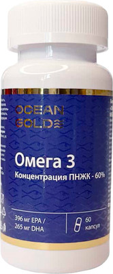 Жирные кислоты Ocean Gold Омега 3 Мегамакс 60% с нейтральным вкусом