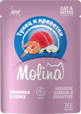 Влажный корм для кошек Molina Тунец с креветками в соусе (70г) - 
