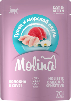 Влажный корм для кошек Molina Тунец с морским окунем в соусе (70г) - 