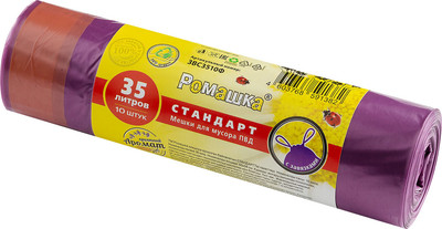 Пакеты для мусора Ромашка ЗВС3510Ф / 702979 (10шт, 65л, фиолетовый) - 