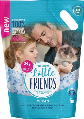 Наполнитель для туалета Little Friends Силикагелевый / 01113 (5л, океан) - 