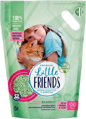 Наполнитель для туалета Little Friends Тофу Бамбук / 801328 (2.5кг) - 