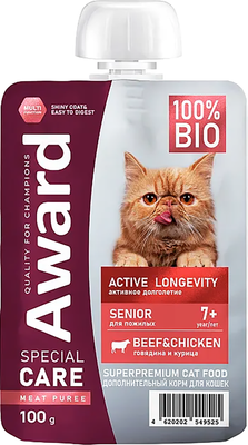 Влажный корм для кошек Award Special Care Active longevity Мясное пюре (100г) - 
