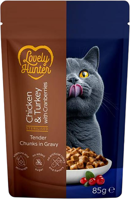 Влажный корм для кошек Lovely Hunter Для стерил. Кусочки в соусе с кур. индейкой и клюквой / LHU70473