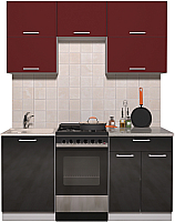 Готовая кухня Интерлиния Мила Gloss 50-17 (бордовый/черный глянец) - 
