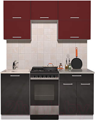 Готовая кухня Интерлиния Мила Gloss 50-17 (бордовый/черный глянец)