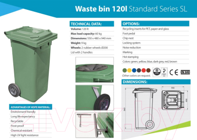 Контейнер для мусора Plastik Gogic 120л (зеленый)
