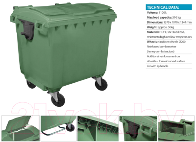 Контейнер для мусора Plastik Gogic 1100л с крышкой (зеленый)