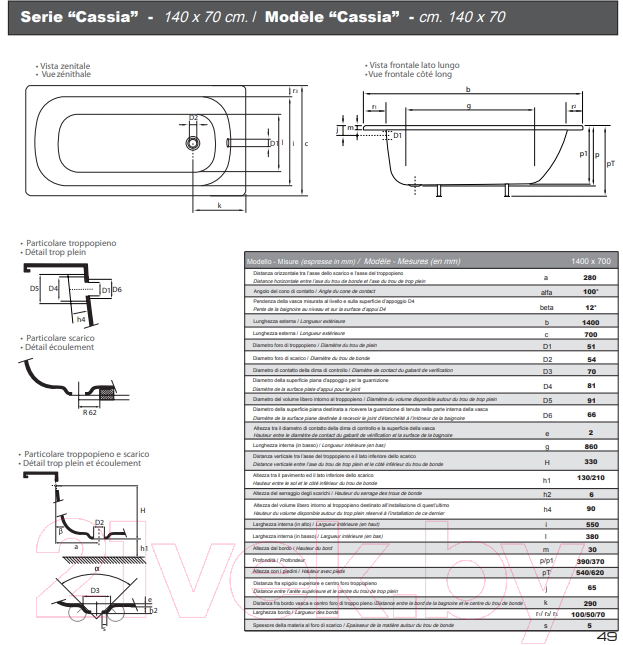 Ванна стальная Smavit Cassia Titanium 140x70 (без ножек)