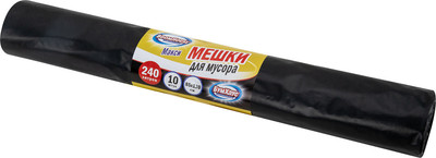 Пакеты для мусора Boomhouse ПВД 53мкм 240л / 702679 (10шт, черный) - 