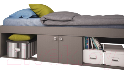 Односпальная кровать Polini Kids Simple 3050 с нишами (серый)