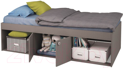 Односпальная кровать Polini Kids Simple 3050 с нишами (серый)