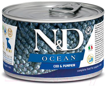 

Корм для собак Farmina, N&D Ocean Cod & Pumpkin Puppy Mini