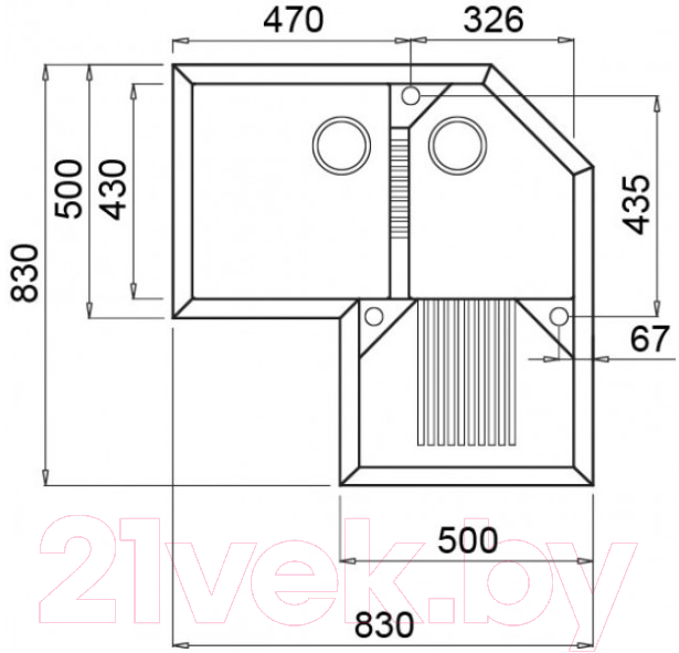 Мойка кухонная Elleci Tekno Corner Bianco Titano G68 / LGTCOR68