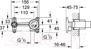Встраиваемый механизм смесителя GROHE 33769000 - технический чертеж