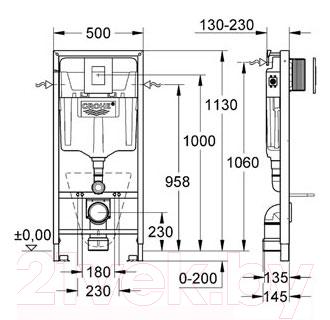 Инсталляция для унитаза GROHE Rapid SL 38775001 - габаритные размеры