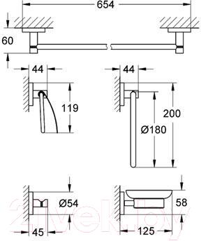 Набор аксессуаров для ванной и туалета GROHE Essentials 40344000 - схема