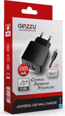 Зарядное устройство сетевое Ginzzu GA-3314UB (черный)