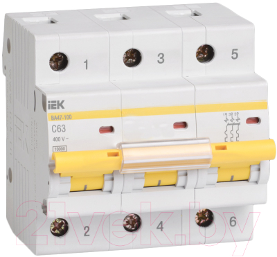 Выключатель автоматический IEK ВА 47-100 3Р 80А 10кА D / MVA40-3-080-D