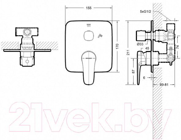 Корпус для скрытого монтажа Bravat Sourse PB8173218CP-2-ENG