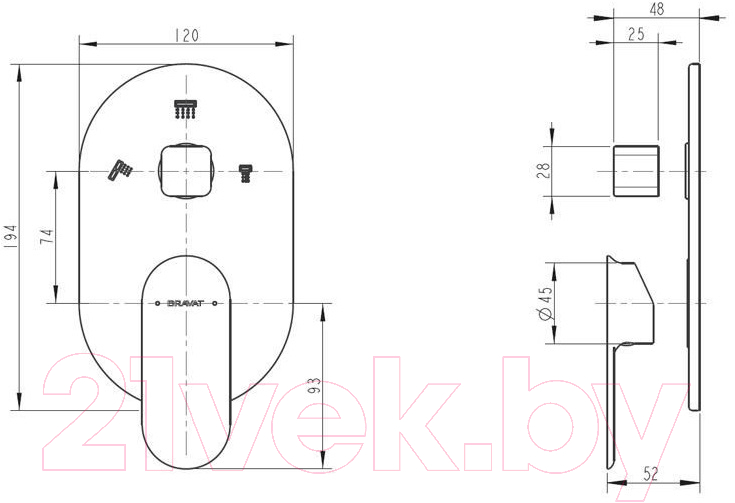 Корпус для скрытого монтажа Bravat Gina P69194C-ENG