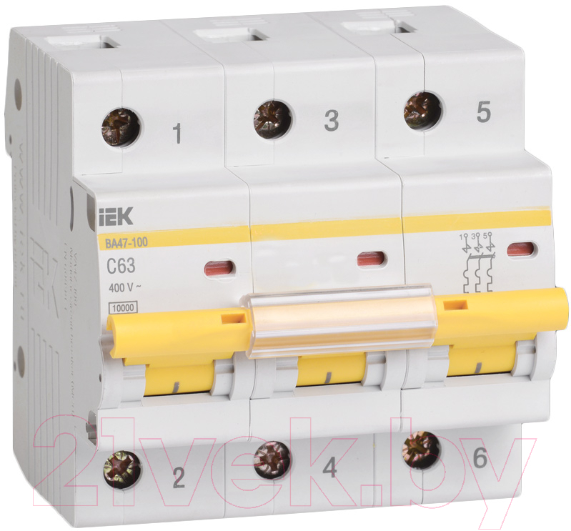 Выключатель автоматический IEK ВА 47-100 3Р 100А 10кА С / MVA40-3-100-C