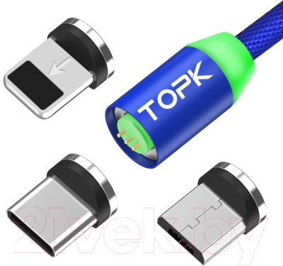 Кабель Topk AM37 USB MicroUSB Type-C Lightning (1м, синий)