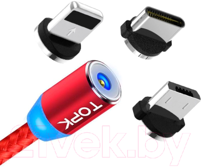 Кабель Topk AM23 USB MicroUSB Type-C Lightning (1м, красный)