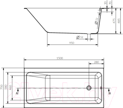 Ванна акриловая Cersanit Crea 150x75 / S301-233 (с ножками)