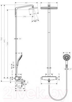 Душевая система Hansgrohe Raindance Select E 360 Showerpipe 27113400 - габаритные размеры