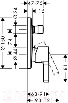 Смеситель Hansgrohe Metris S 31465000 - технический чертеж