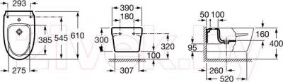 Биде подвесное Roca Khroma А357655000 - технический чертеж