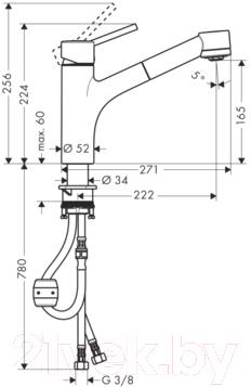 Смеситель Hansgrohe Talis S 32841000 - технический чертеж