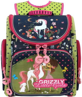 Школьный рюкзак Grizzly RA-971-1 (темно-синий/салатовый)