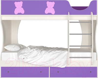 Двухъярусная кровать детская Артём-Мебель СН 108.01 (сосна/розовый/фиолетовый)