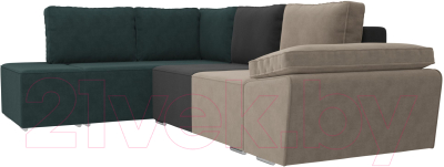 Комплект мягкой мебели Лига Диванов Хавьер левый / 101239 (велюр бежевый/серый/бирюзовый)