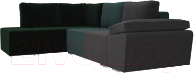 Комплект мягкой мебели Лига Диванов Хавьер левый / 101247 (велюр серый/бирюзовый/зеленый)