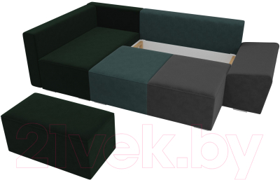 Комплект мягкой мебели Лига Диванов Хавьер левый / 101247 (велюр серый/бирюзовый/зеленый)