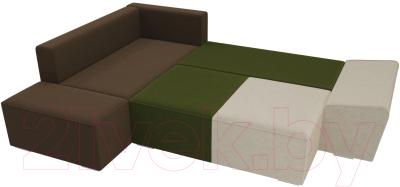Комплект мягкой мебели Лига Диванов Хавьер левый / 101251 (микровельвет бежевый/зеленый/коричневый)