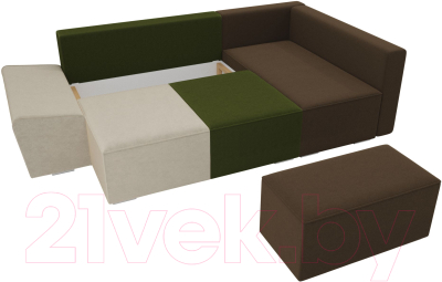 Комплект мягкой мебели Лига Диванов Хавьер левый / 101251 (микровельвет бежевый/зеленый/коричневый)