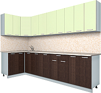 Кухонный гарнитур Интерлиния Мила Лайт 1.2x3.0 (салатовый/дуб венге) - 