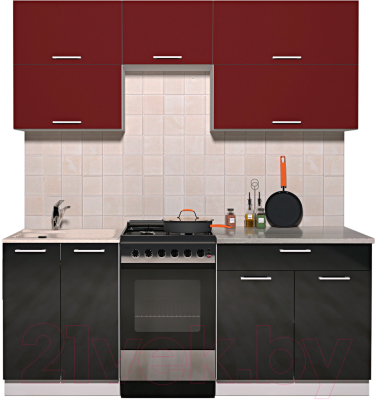 Готовая кухня Интерлиния Мила Gloss 50-19 (бордовый/черный глянец)