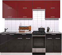 Кухонный гарнитур Интерлиния Мила Gloss 50-23 (бордовый/черный глянец) - 