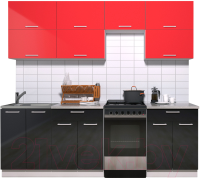 Готовая кухня Интерлиния Мила Gloss 50-23 (красный/черный глянец)