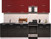 Кухонный гарнитур Интерлиния Мила Gloss 50-27 (бордовый/черный глянец) - 